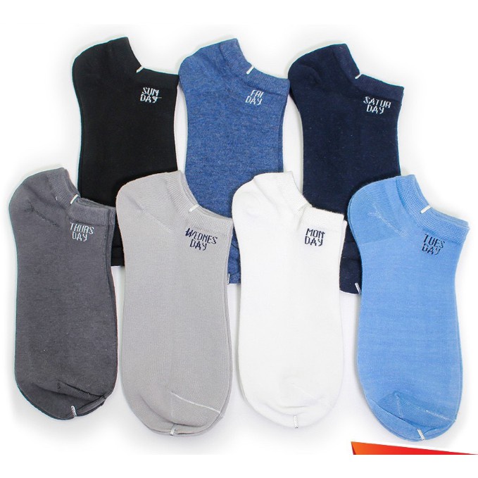 Túi 7 đôi Tất nam nữ cổ ngắn khử mùi hôi 1 tuần kháng khuẩn nhiều màu đẹp TATNU10