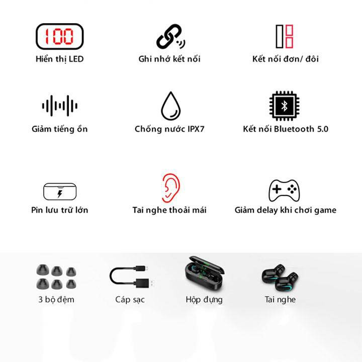Tai Nghe Không Dây True Wireless AMOI F9  Nút Cảm Ứng  Bluetooth 5.0