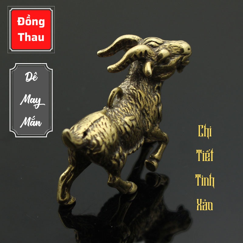 Tượng Trưng Bày Phong Thủy Bằng Đồng Hình Con Dê May Mắn, Trang Trí Bàn Làm Việc, Đem Lại May Mắn (Kích cỡ: 3.3 x 4.4cm)