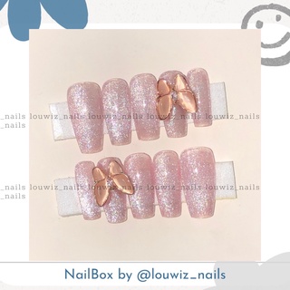 [ NailBox ] Hồng Thạch + Mắt Mèo Kim Cương + Charm Bướm Pha Lê