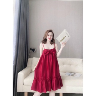 Đầm ngủ 2 dây nơ ngực tiểu thư chất lụa satin
