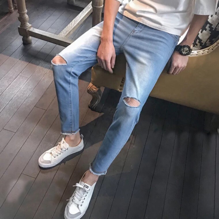FreeShip Đơn Từ 50K Quần jean nam xanh ngọc rách gối style Hàn Quốc LN1953