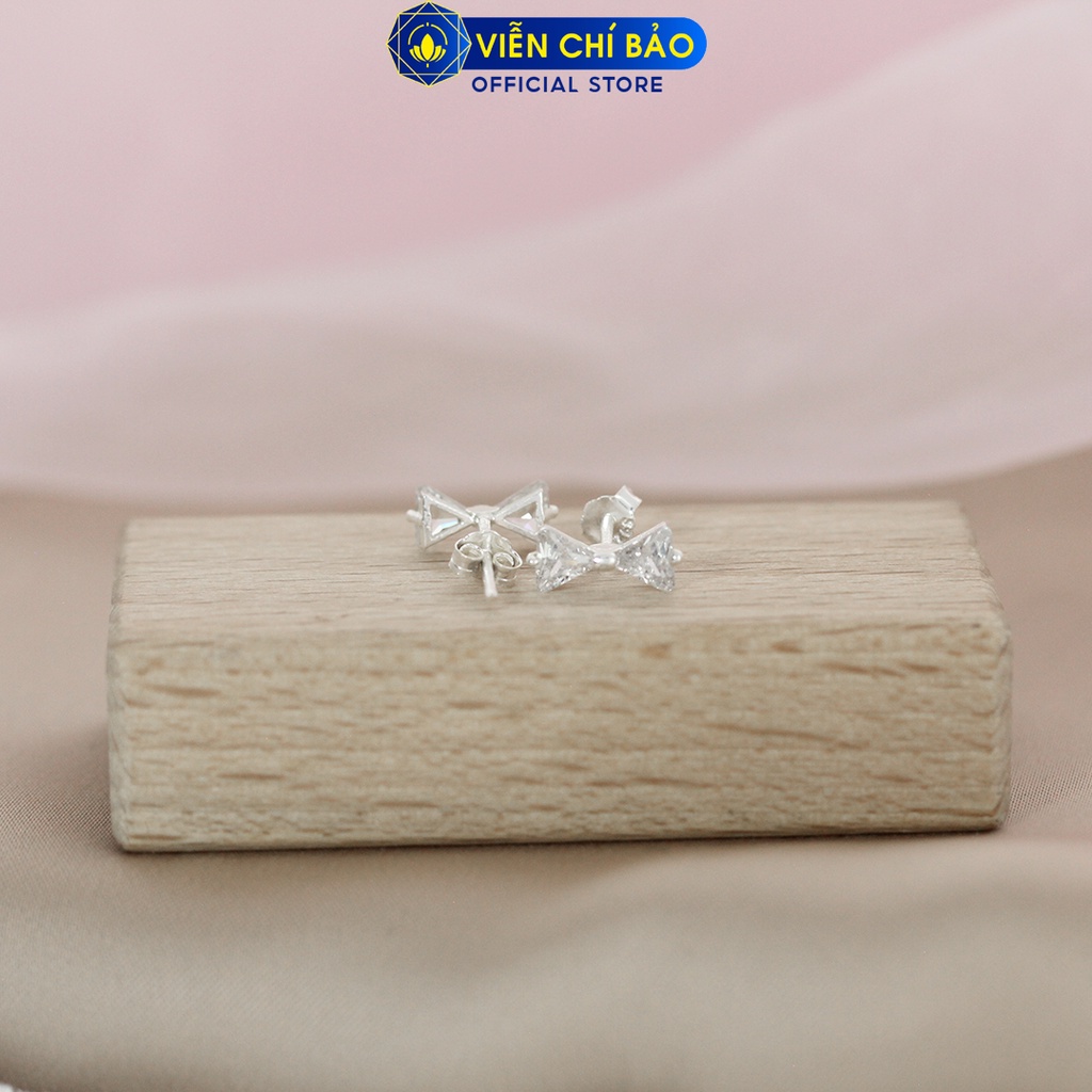 Bông tai nơ đính đá chất liệu bạc 925 thời trang phụ kiện trang sức nữ Viễn Chí Bảo E0109