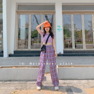 QUẦN CARO TÍM NHẠT DÀI 100CM (ảnh thật/sẵn).