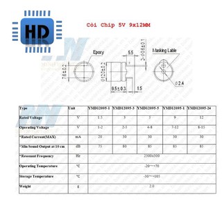 Còi Chíp 5V 9.5x12MM Zin