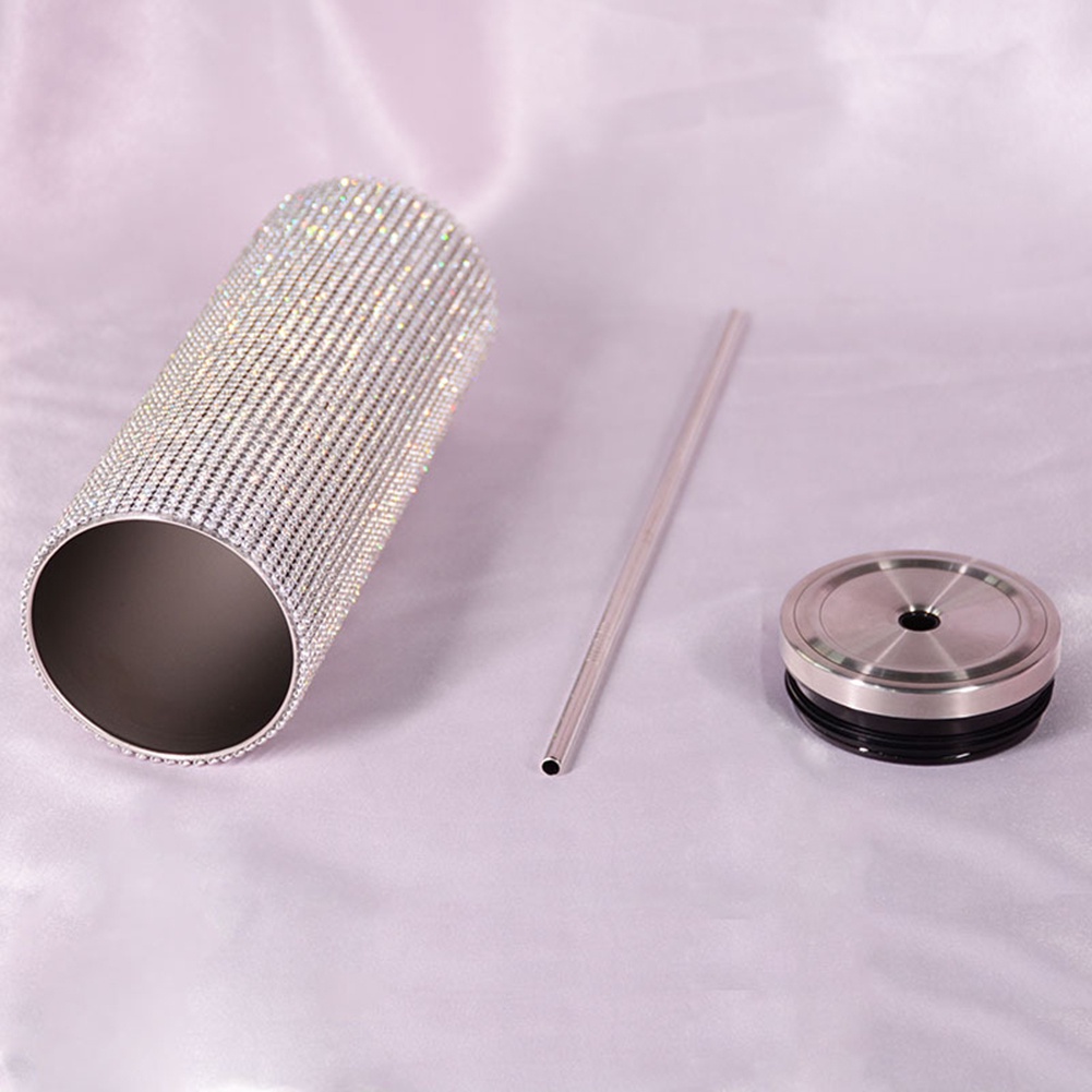 Cốc nước cà phê giữ nhiệt dán đá kim cương đứng thẳng 20Oz có ống hút