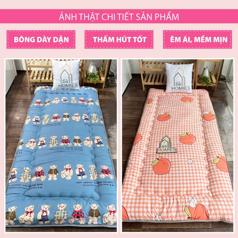 Tặng Kèm Túi Xách - Topper nệm bông xuất Nhật HOMIES, Đệm Topper ngủ trưa văn phòng, Tấm làm mềm đệm cotton mềm mại