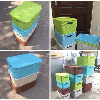 Giỏ đựng đồ giả mây phong cách Hàn Quốc/ Song Long thùng nhựa đan đủ size nhiều mầu