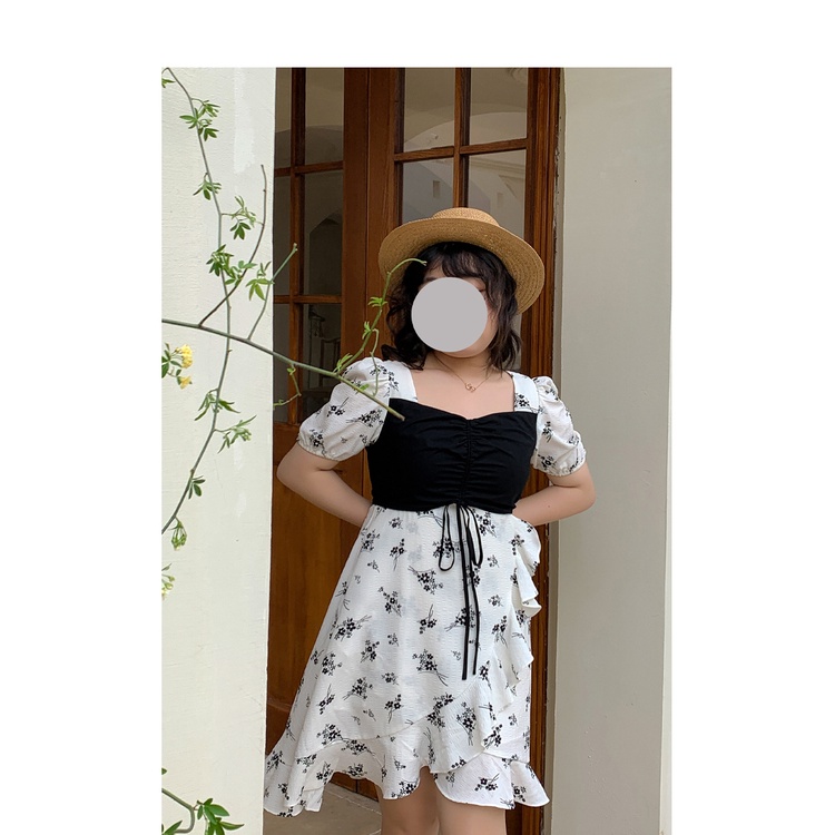 【ZHELIHANGFEI】 / Đầm Hoa Tay Phồng Nhấn Eo Hẹp Thời Trang