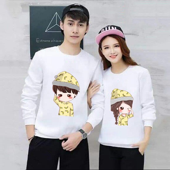 Áo Cặp Đôi Hot Nam Nữ Thu Đông Ấm Áp Xinh Cute Dài Bo Tay Chất Liệu Da Cá In 3D Dễ Thương Bé Mặc Áo Chuối - MEO0920