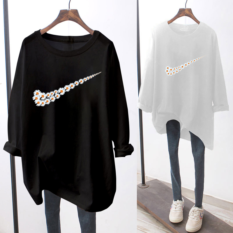 NRVP Áo thun tay dài dáng rộng họa tiết đơn giản