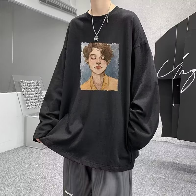 Áo Thun Tay Dài Cổ Tròn Dáng Rộng In Chữ Phong Cách Hip Hop Thời Trang Cho Nam Giới Size M-5XL