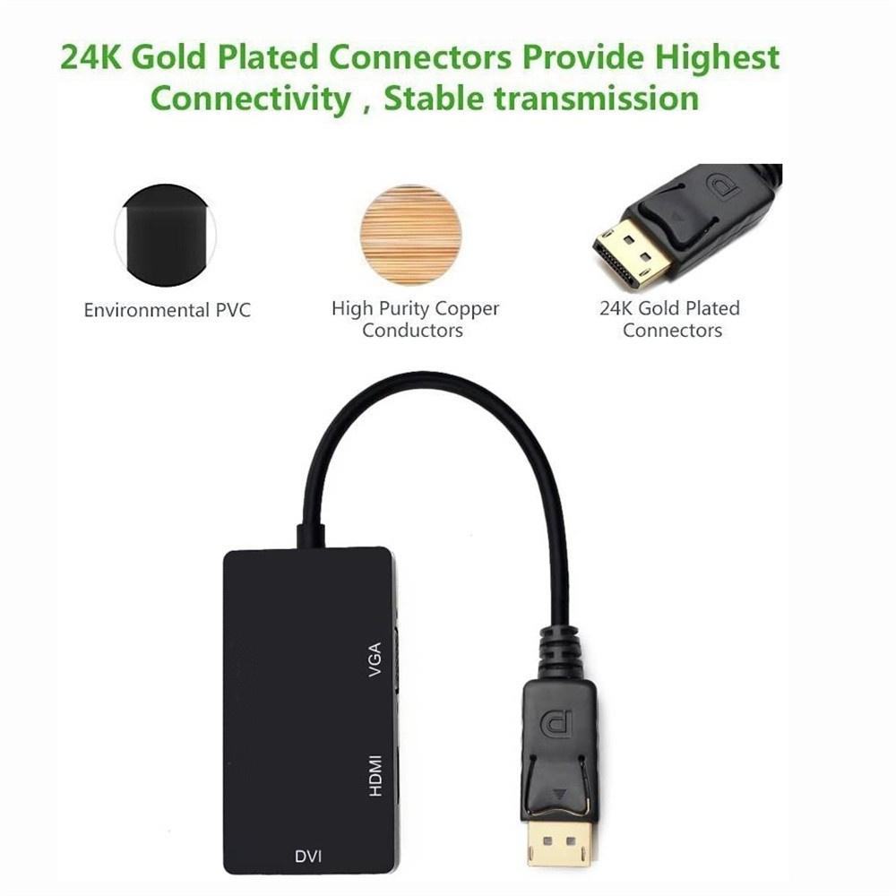 AUGUSTINE with Audio Passive Adapter Male to Female Video Cables Converter HDMI+VGA+DVI 4 in 1 Displayport  to HDMI Digital Cables HDMI Dual Link Displayport Male Audio Cable/Multicolor
