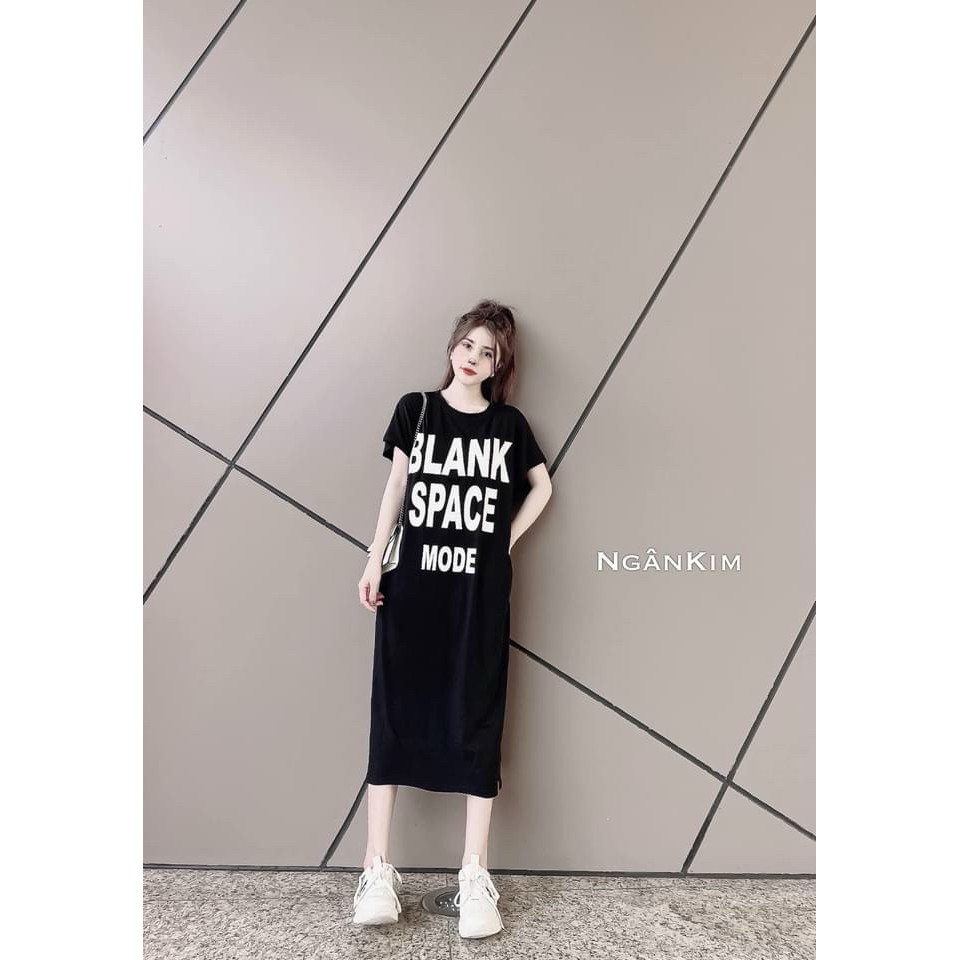 Váy suông nữ dáng dài in chữ blank phom rộng 3 màu