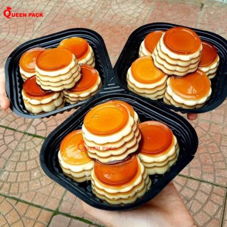 Sỉ 100 cái hộp cơm nhựa 1 ngăn đen vuông Mã HT12 Kèm nắp PET Trong dùng cho cơm văn phòng, quán ăn, nhà hàng