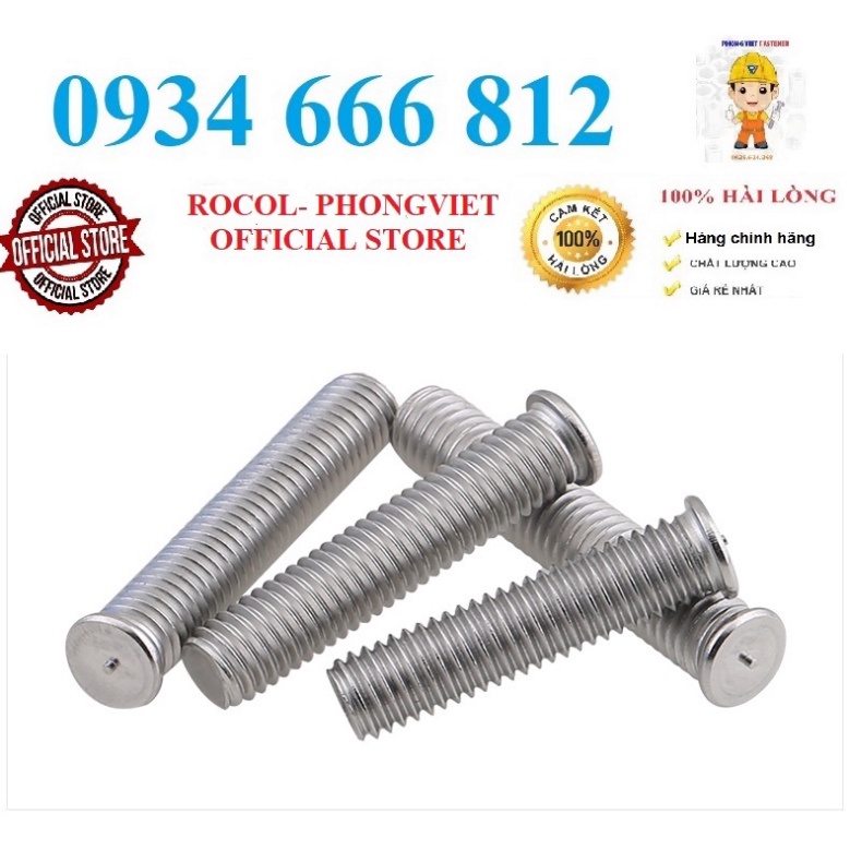 Combo 50c Bulong hàn nổ,hàn chập inox 304 M6X12,M6x16, M6x20, M6x25