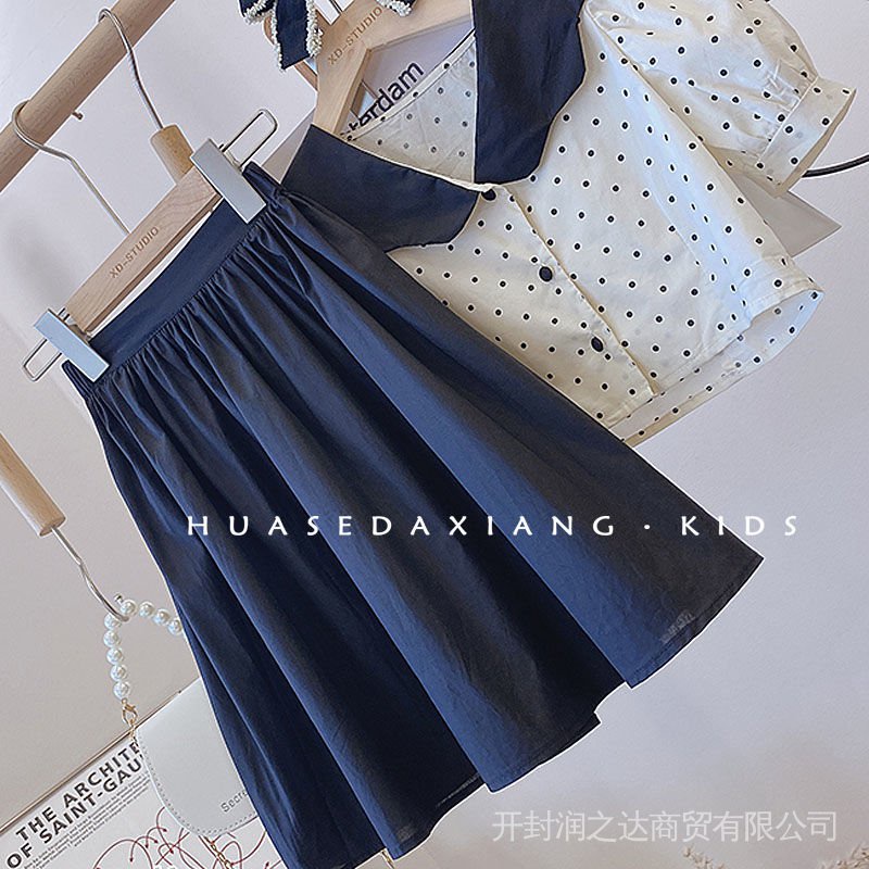 Bộ Áo Tay Phồng Họa Tiết Chấm Bi Kèm Chân Váy Phong Cách Hàn Quốc Thời Trang Mùa Hè Dành Cho Bé Gái 2022