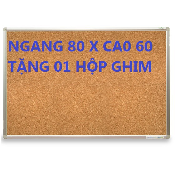 Bảng ghim bần khung nhôm cao cấp kích thước 60x80 tặng kèm ghim