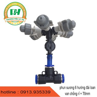 Combo 5 béc phun sương 6 hướng đài loan T8mm