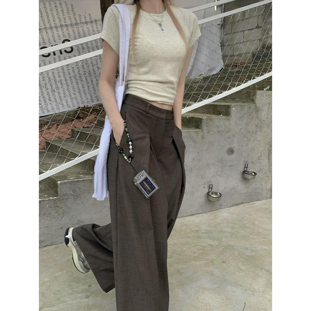 Áo Thun Cổ Tròn Ngắn Tay Dáng Rộng Phối Quần Ống Rộng Thời Trang Cá Tính 63146