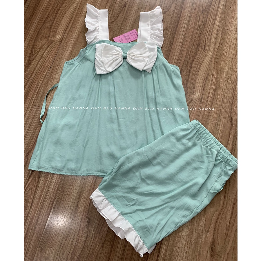 [HANNA] Đồ Bộ  Cho Mẹ Bầu Xinh Mặc Ở Nhà Quần Đùi Vải Lụa Đũi Hàn Cao Cấp Mềm Mát Free Size 40-70kg Đường May Chắc Chắn