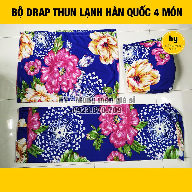 Bộ ga thun lạnh Hàn Quốc 1m6, 1m8 gồm 4 món (1 drap, 2 áo gối, 1 vỏ gối ôm) - ẢNH THẬT 100% | Mùng mền giá sỉ Hy