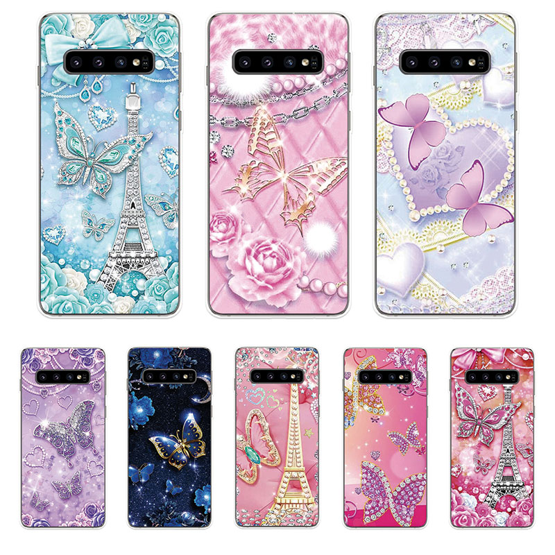 Samsung Galaxy S9 S9+ S10 S10+ Plus S10e Lite Soft TPU Silicone Phone Case Cover Diamond Butterfly