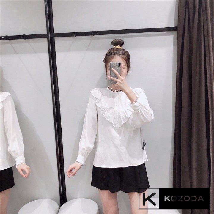 Áo Sơ Mi Kiểu Nữ Màu Trắng đẹp dài tay phong cách ulzzang vintage hàn quốc cao cấp họa tiết ren kozoda SM11