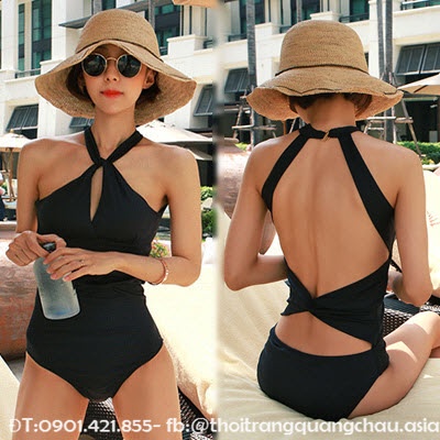 [Hàng Nhập] Đồ bơi - Bikini liền thân xoắn cổ dây lưng đan chéo #2037