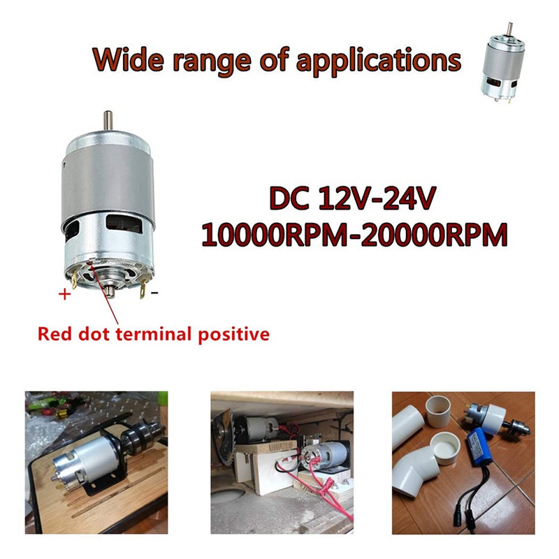 775 DC Motor DC 12V - 24V Max 10000RPM - 20000RPM Ball Bearing Large Torque High Power Low Noise Gear Motor