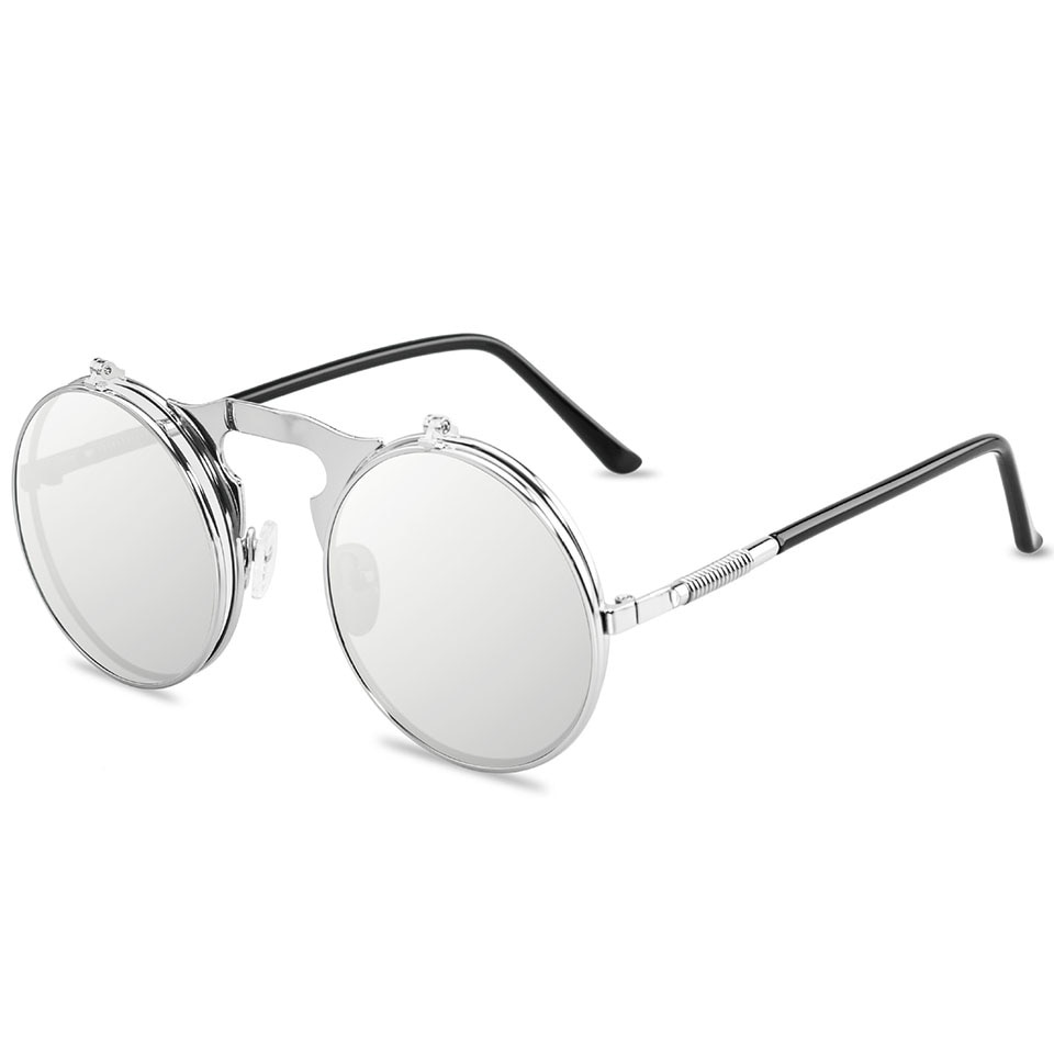 Kính Mát Gọng Kim Loại Lật Tròng Tròn Phong Cách Punk Vintage Thời Trang Cho Nam Nữ