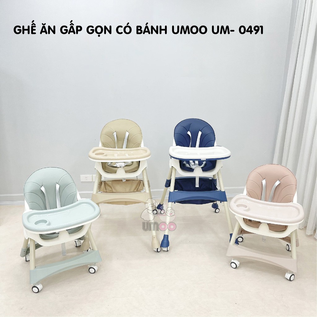 Ghế ăn dặm cho bé - ghế ăn dặm UMOO nằm ngả có bánh xe gấp gọn giá rẻ - Ahimom