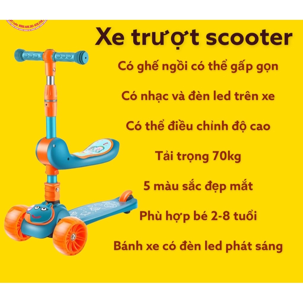 Xe trượt SCOOTER, xe trượt cho bé có nhạc và đèn phát sáng, phù hợp cho các bé từ 2 dến 8 tuổi