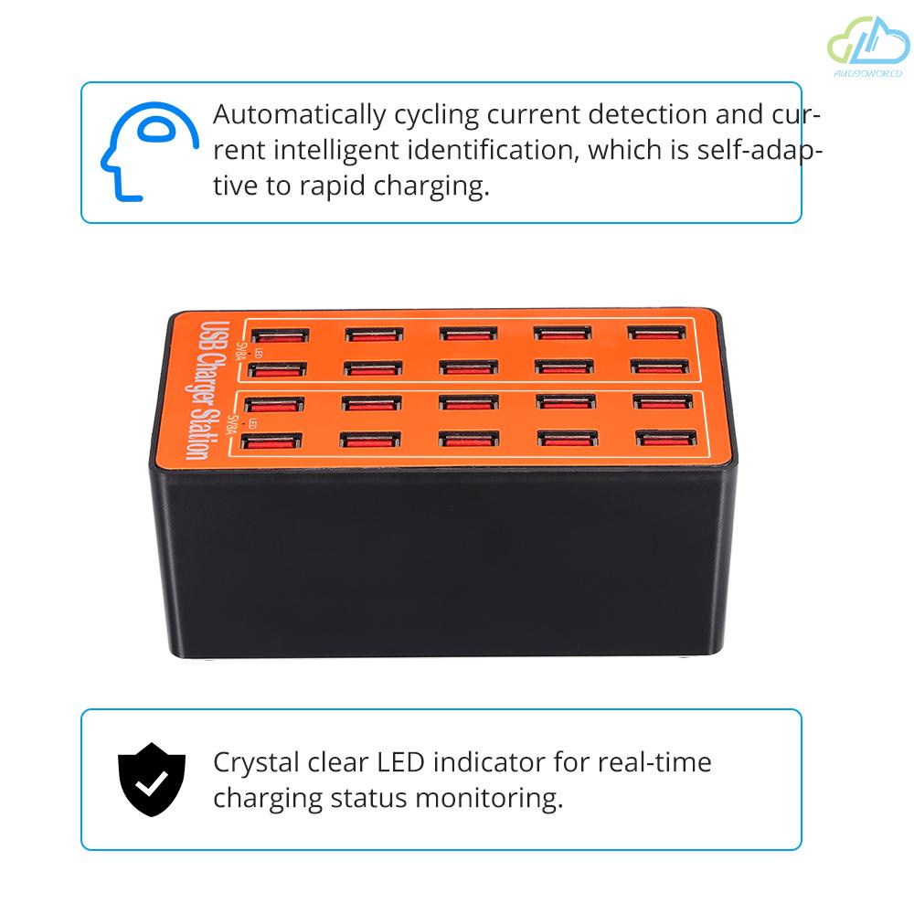 Bộ Sạc usb 100w 20 Cổng Tự Động Phát Hiện Công Nghệ Gấp Lại Được Cho iphone 7s / 6s / 5s / 4s ipad pda samsungp1000 Công Cộng