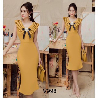 [ xả kho ] MiD Váy đầm vàng dự tiệc dáng ôm đuôi cá mảnh mai V998 Mie Design kèm ảnh thật