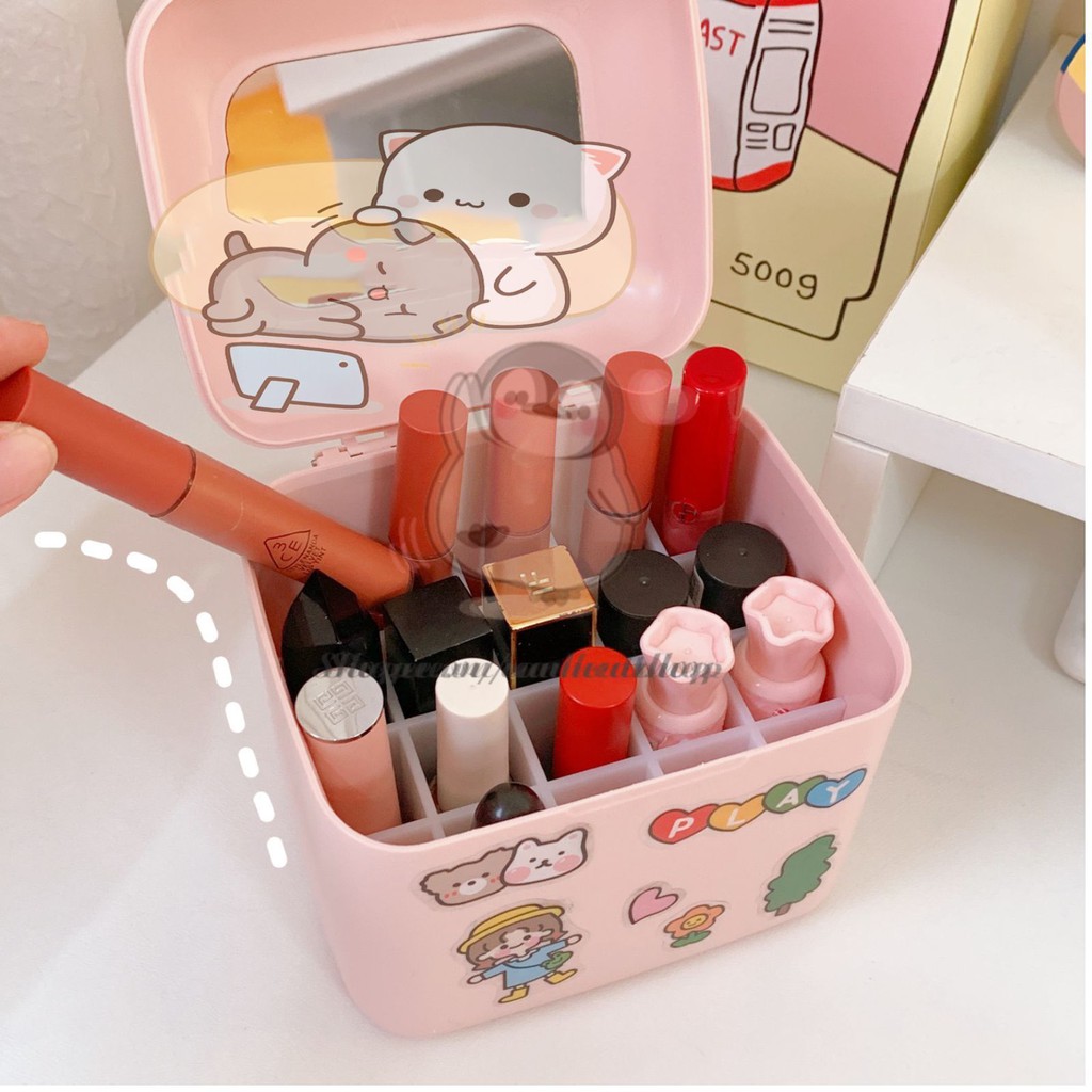 Hộp đựng son  Tặng kèm stick  Loại to 20 ô có gương soi cao cấp có nắp GG41062