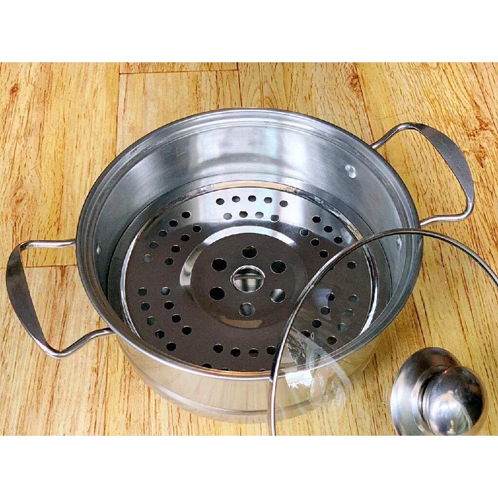 Nồi hấp Inox nắp kính 20cm nhỏ gọn tiện lợi