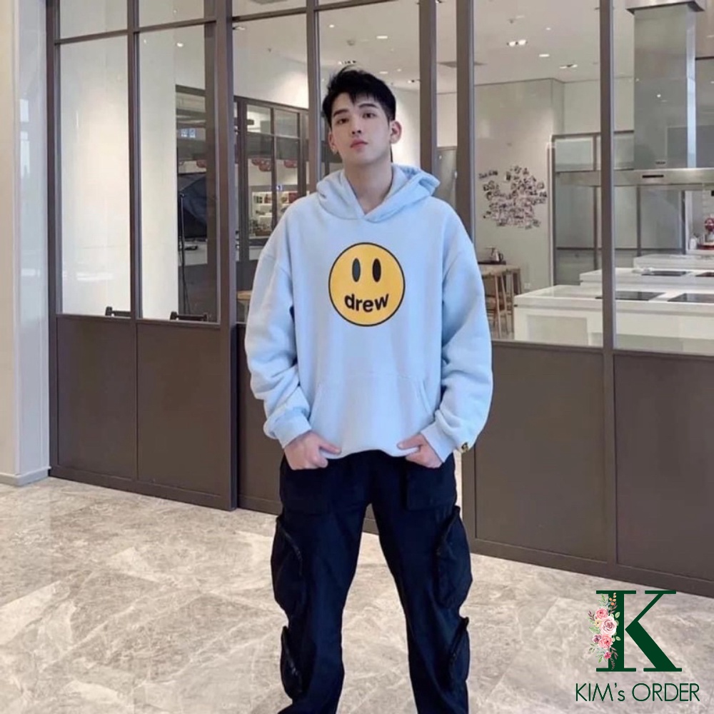 Áo Hoodie Drew Nam Nữ Unisex Màu Đen Trắng Xanh Than Có Mũ Dài Tay Phom Dáng Rộng Phong Cách Ulzzang Hàn Quốc Năng Động