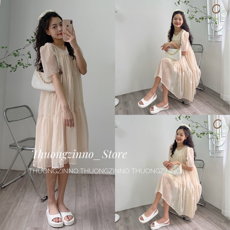 [Ảnh thật/Video]Đầm babydoll White dáng dài  ba tầng hạt nổi chất voan tơ đẹp nhẹ nhàng Váy lụa Hàn