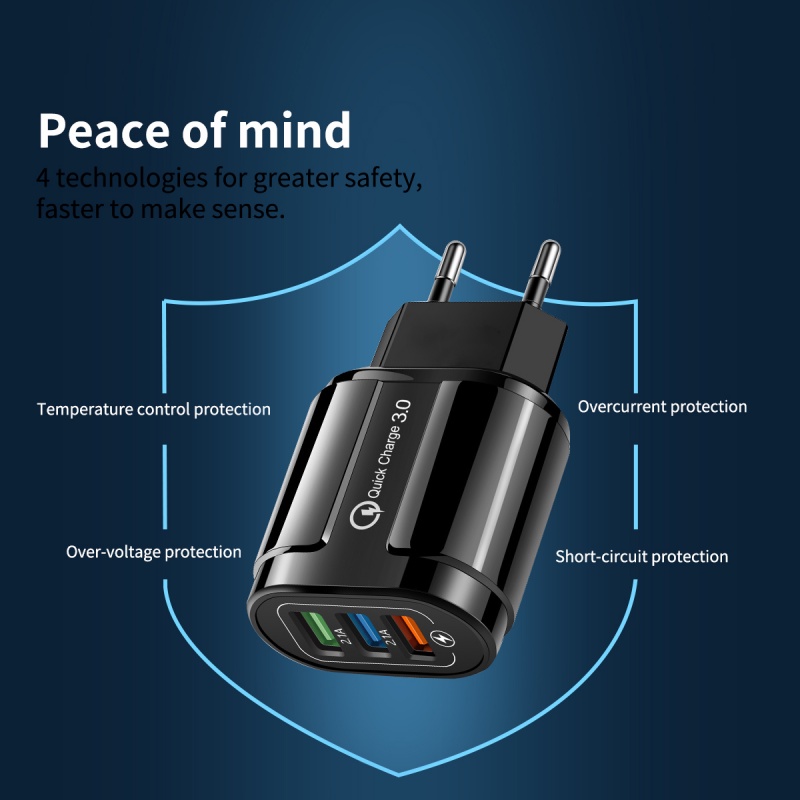 Củ sạc nhanh ANKNDO QC 3.0 18W 3 cổng USB thích hợp cho IP 13 12 Samsung Xiaomi