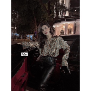 Áo sơmi lụa hoa xanh
