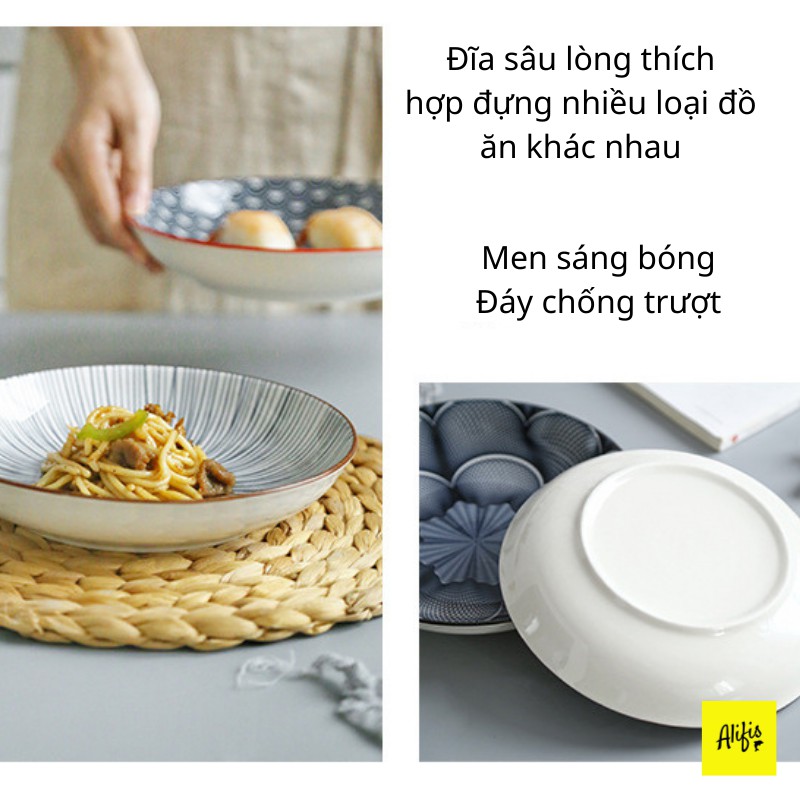 Đĩa sứ, đĩa gốm phong cách Nhật Bản 20cm– dùng cho bàn ăn và decor