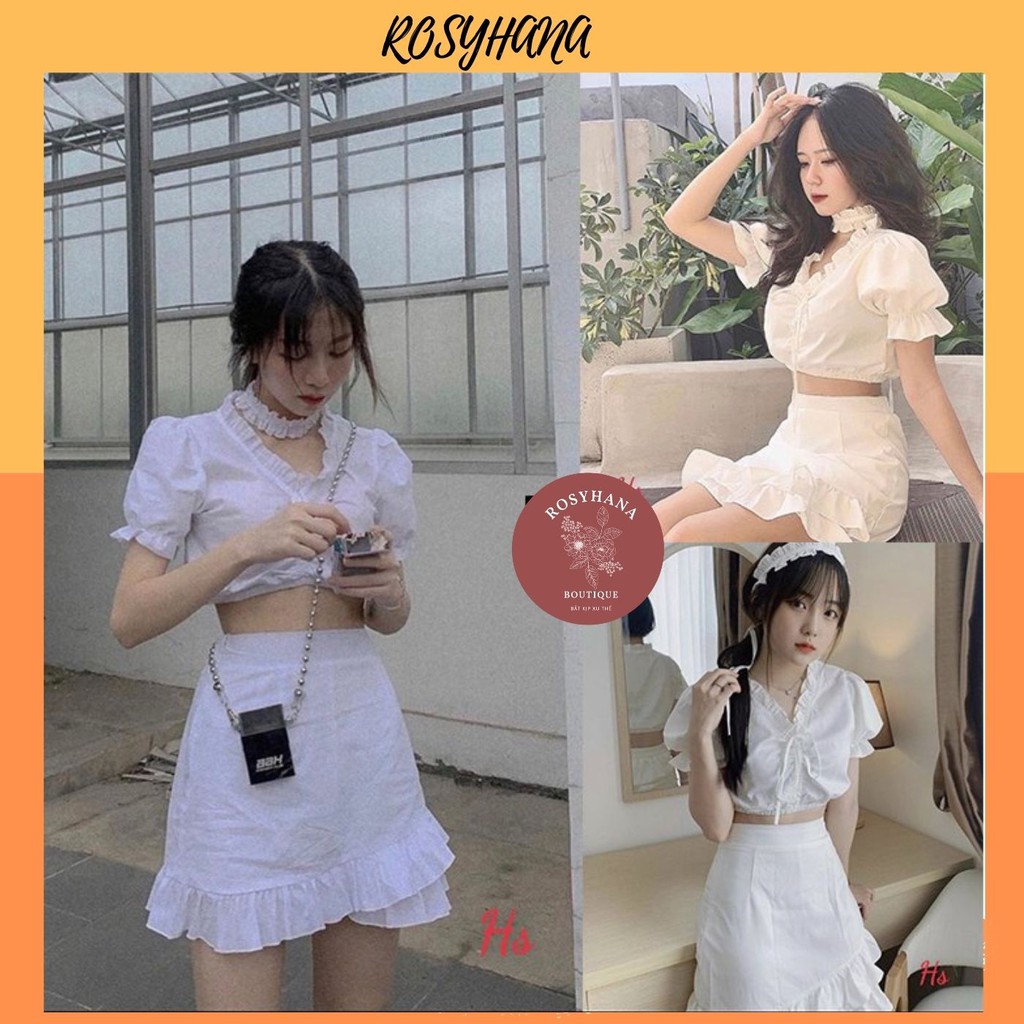 ☘Set Chân Váy Bèo Mix Crt Rút Trắng Chất Liệu Đũi Mềm☘_ Có Ảnh Đánh Giá + Video Sản Phẩm