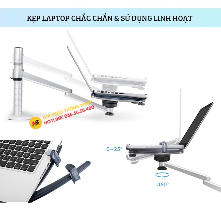 Giá Treo Màn Hình 17 - 32 Inch Kèm Kệ Đỡ Laptop / Macbook / Ipad 10 - 15.6 Inch - Hợp Kim Nhôm Cao Cấp - Model: OA - 7X