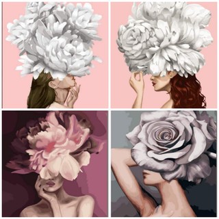 (Loại Khung dày 2.5cm) Tranh sơn dầu số hóa cô gái nghệ thuật có kèm khung và đầy đủ phụ kiện