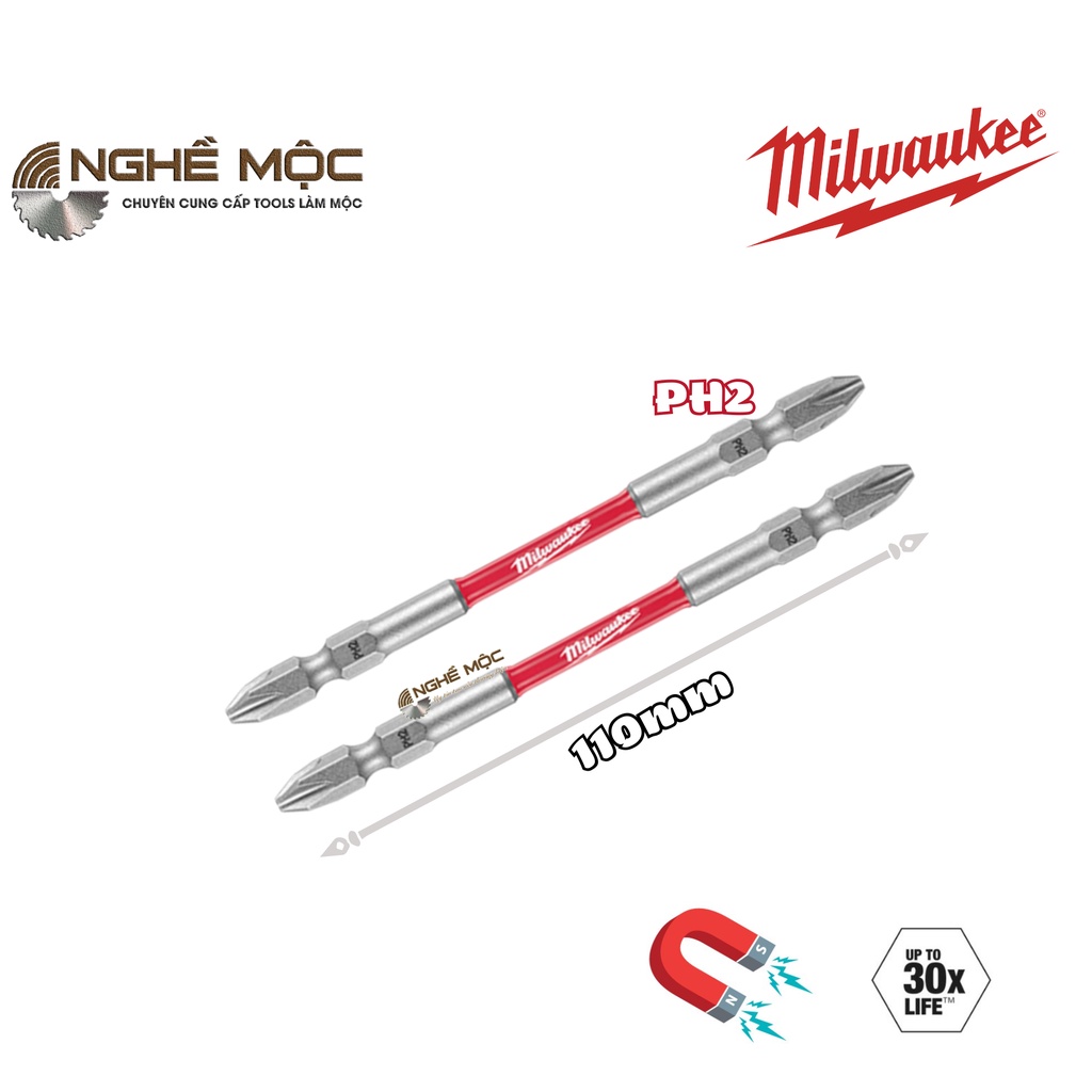 Mũi bắt vít dài Milwaukee ph2-110mm - Bền gấp 30 lần nghề mộc