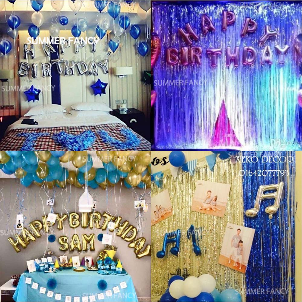 Set chữ Happy Birthday+ 2 rèm kim tuyến+ 50 bóng nhũ trang trí sinh nhật Tinsel Foil Fringe Curtain Happy birthday