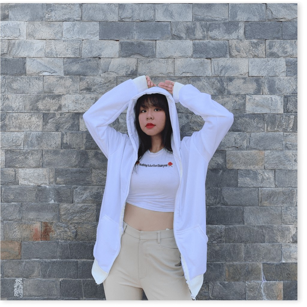 ÁO HOODIE NỮ DÂY KÉO HỌA TIẾT XÁC ƯỚP SITIN