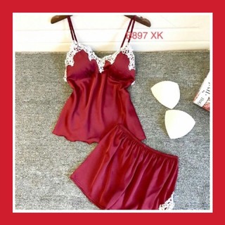 ĐỒ NGỦ ♥️FREESHIP♥️ ĐÙI LỤA 2 DÂY PHỐI REN SEXY