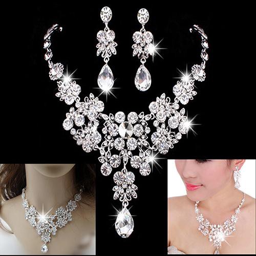 Set vòng cổ và hoa tai đính đá thời trang sang trọng cho nữ